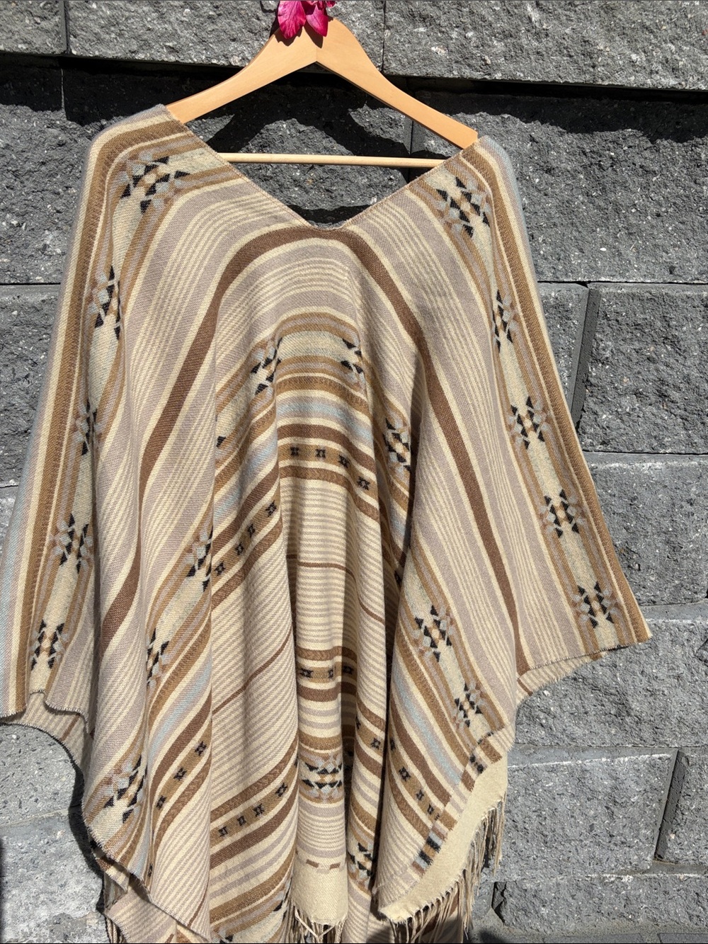 Francesca's Collections Beige and Brown Striped Fringe wrap